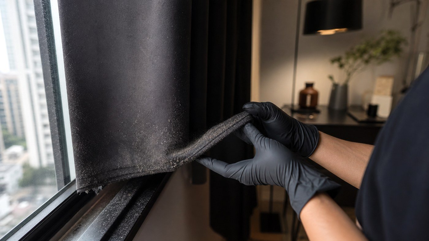 Cortina blackout em apartamento: poeira, cheiro e risco de lavar errado