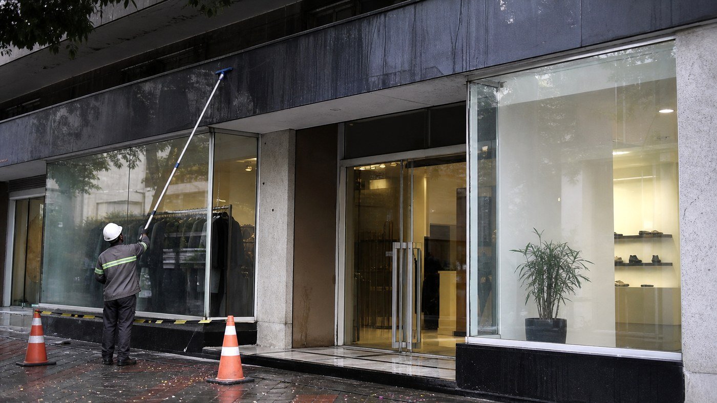 Limpeza de fachada de loja térrea: vitrine, alumínio e primeira impressão - LimpoSim Higienização em São Paulo