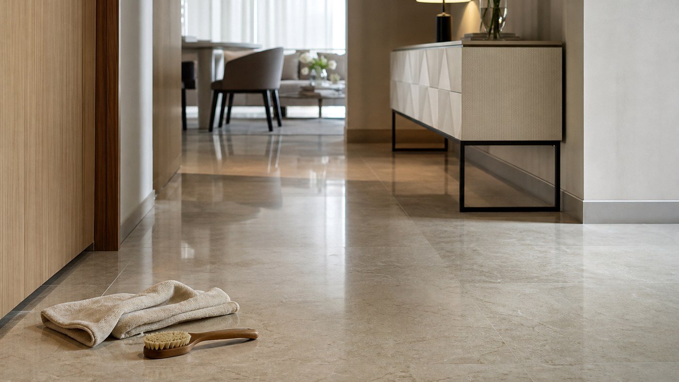 Piso de porcelanato em imóvel decorado: limpeza, brilho e cuidado antes da visita - LimpoSim Higienização em São Paulo