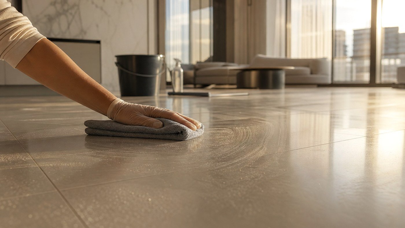 Porcelanato pós-obra leve: resíduo fino, risco de risco e limpeza por etapa - LimpoSim Higienização em São Paulo