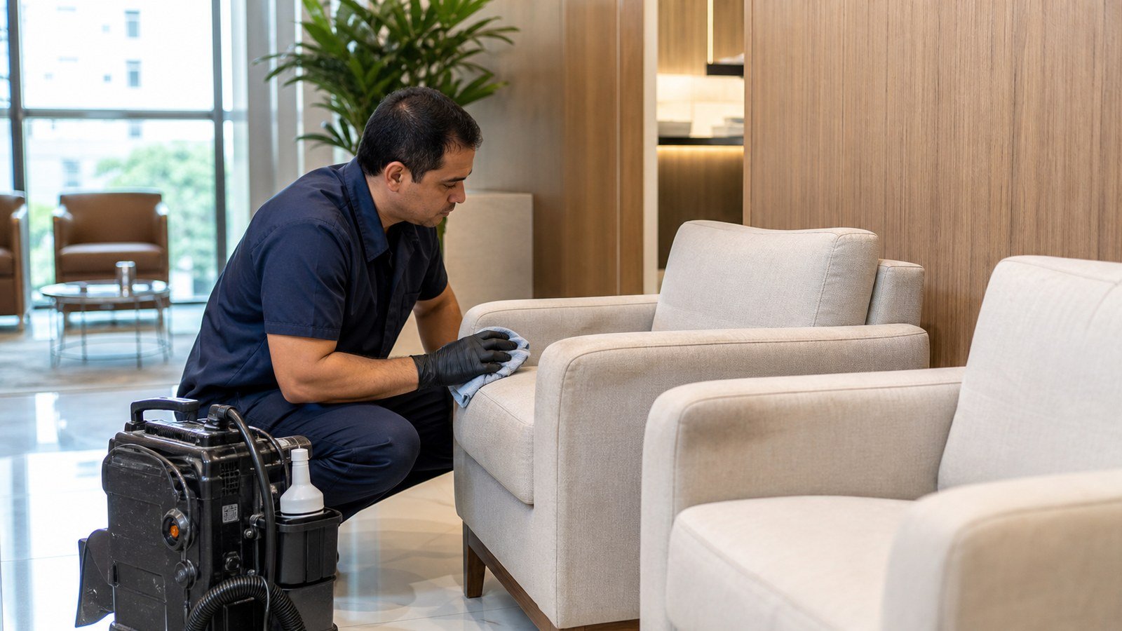 Poltronas de sala de espera: manchas nos braços e percepção do cliente - LimpoSim Higienização em São Paulo